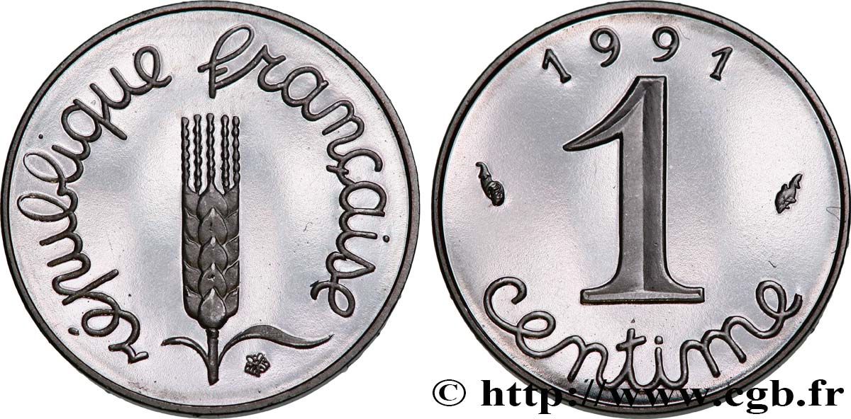 1 centime Épi, BE (Belle Épreuve), frappe monnaie 1991 Pessac F.106/48 var. FDC 