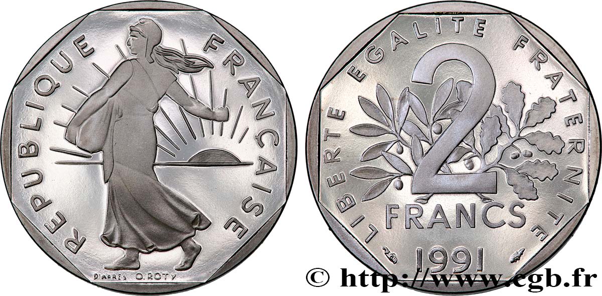 2 francs Semeuse, nickel, BE (Belle Épreuve) 1991 Pessac F.272/15 var. MS 