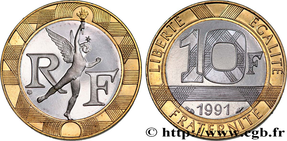 10 francs Génie de la Bastille, BE (Belle Épreuve) 1991 Pessac F.375/6 var. MS 