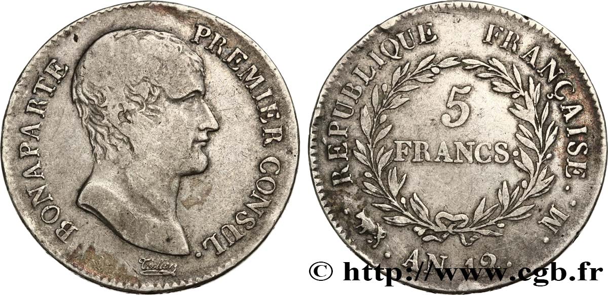 5 francs Bonaparte Premier Consul 1804 Toulouse F.301/19 BC25 
