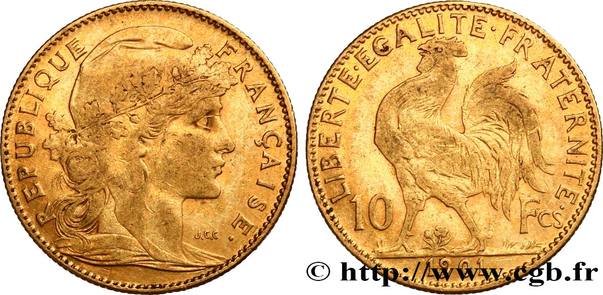 10 francs or Coq 1901 Paris F.509/5 MBC45 