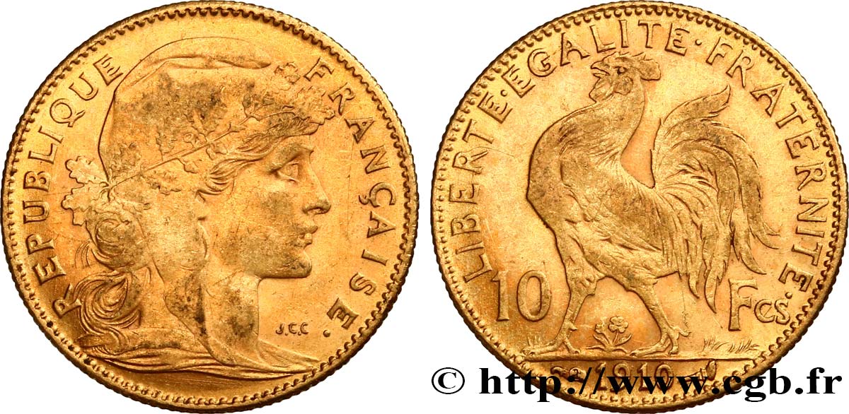10 francs or Coq 1910 Paris F.509/11 VZ55 