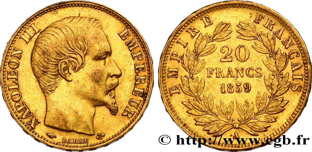 20 francs or Napoléon III, tête nue 1859 Paris F.531/15 MBC53 