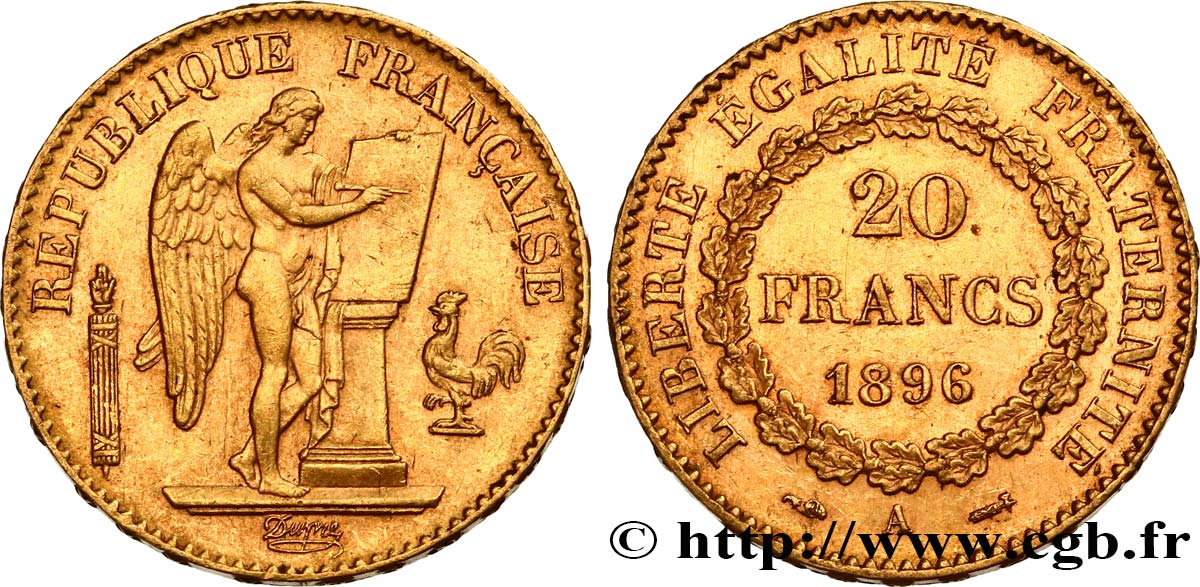 20 francs or Génie, Troisième République 1896 Paris F.533/20 MBC53 