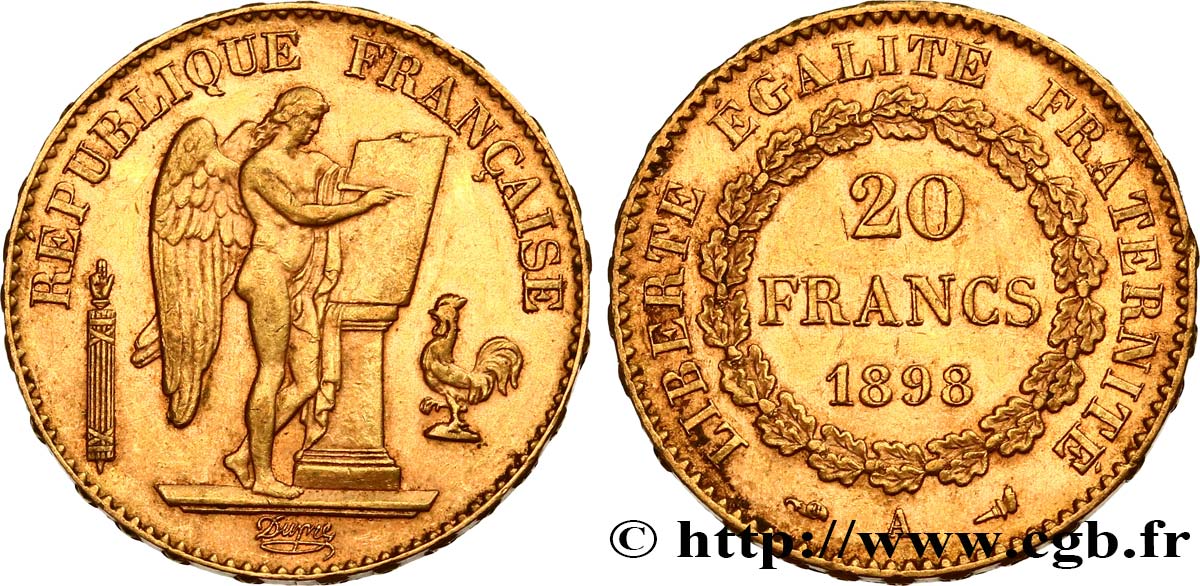 20 francs or Génie, Troisième République 1898 Paris F.533/23 MBC53 