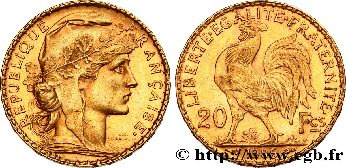 20 francs or Coq, Dieu protège la France 1905 Paris F.534/10 SUP55 