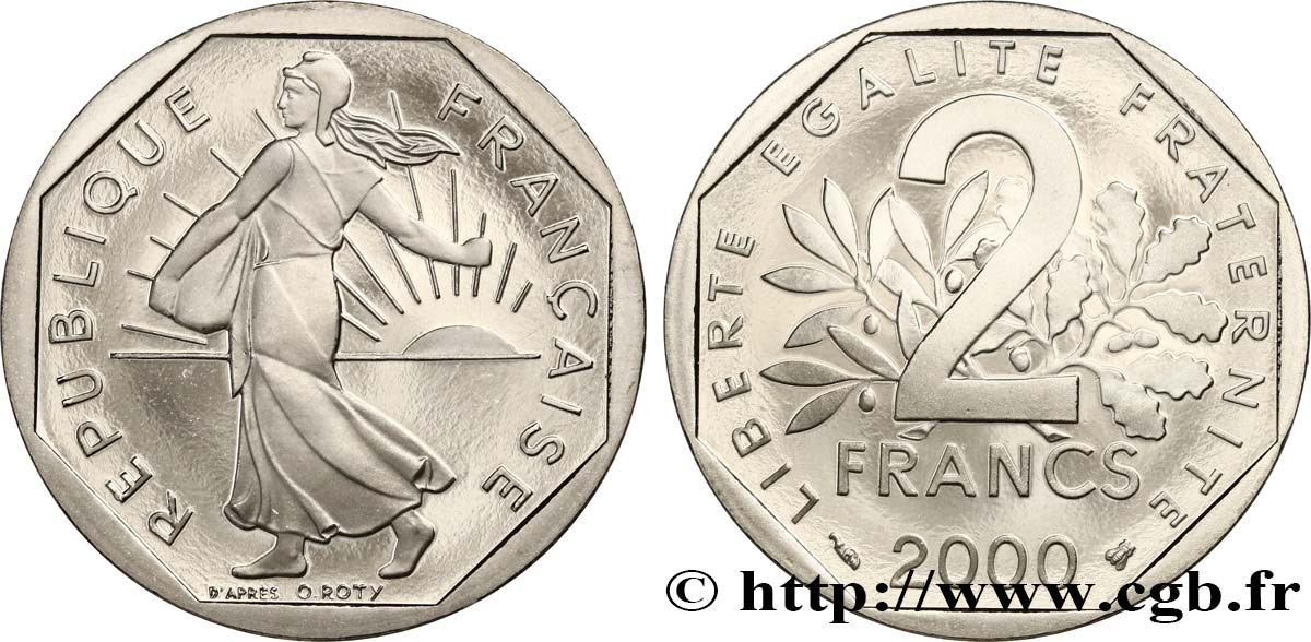 2 francs Semeuse, nickel, BE (Belle Épreuve) 2000 Pessac F.272/28 var. FDC 