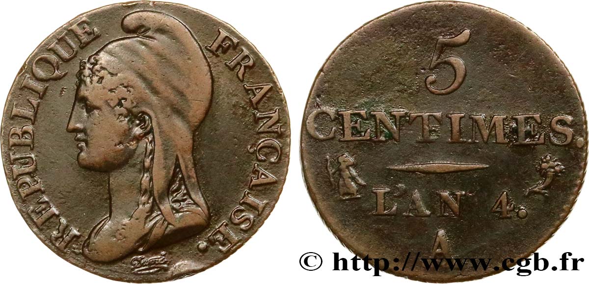 5 centimes Dupré, petit module 1796 Paris F.113/1 TTB40 