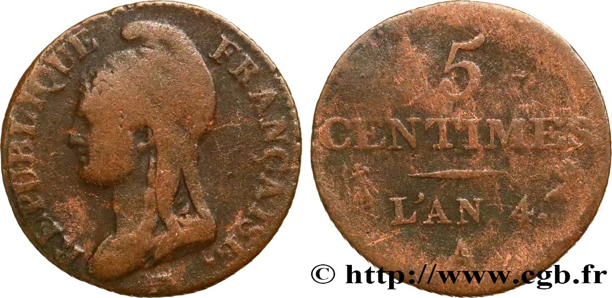 5 centimes Dupré, petit module 1796 Paris F.113/1 B10 