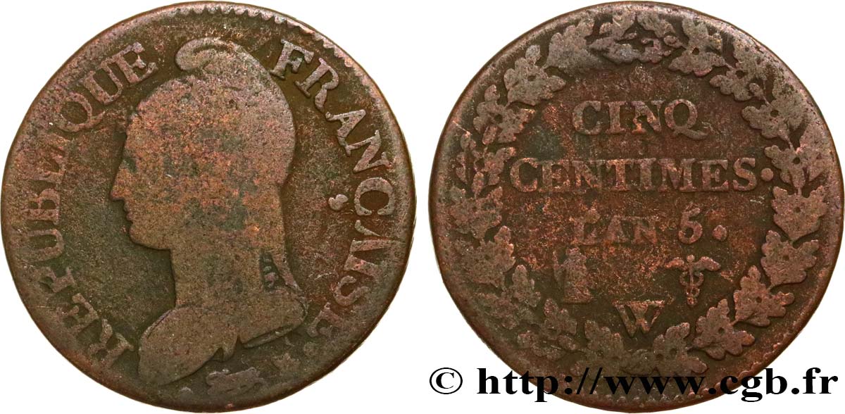 Cinq centimes Dupré, grand module 1797 Lille F.115/31 B+ 