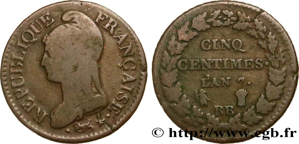 Cinq centimes Dupré, grand module 1799 Strasbourg F.115/61 F15 