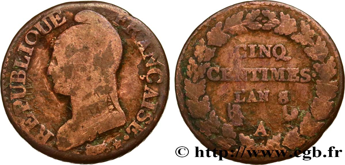 Cinq centimes Dupré, grand module 1800 Paris F.115/88 VG 
