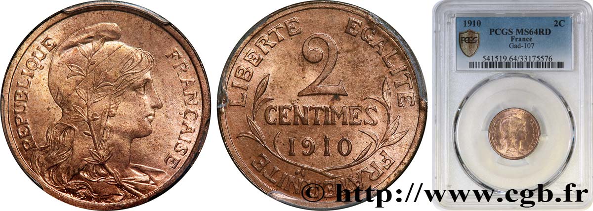 2 centimes Daniel-Dupuis 1910 Paris F.110/13 fST64 PCGS