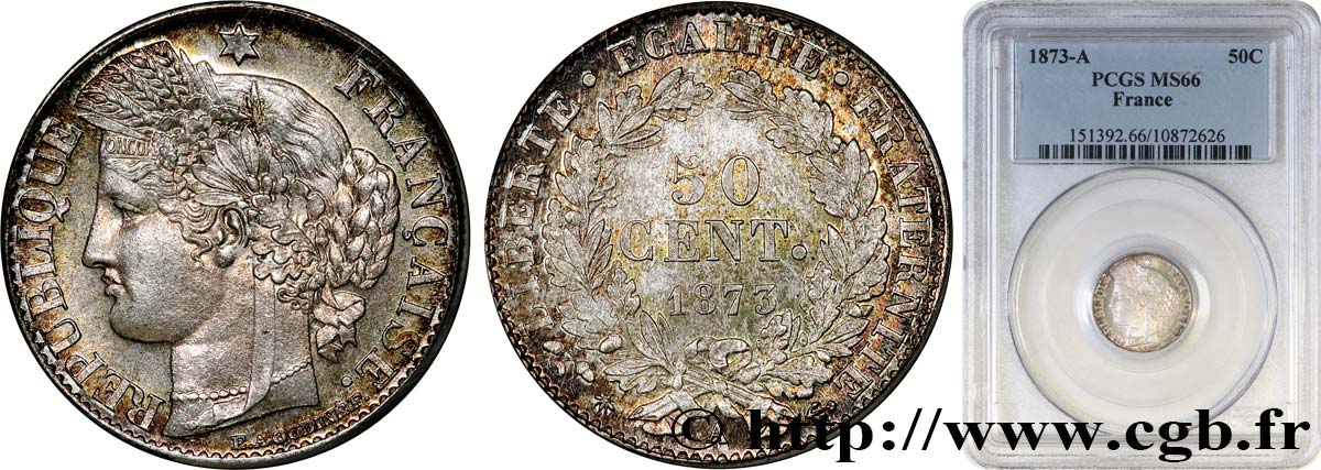 50 centimes Cérès, IIIe République 1873 Paris F.189/5 ST66 PCGS