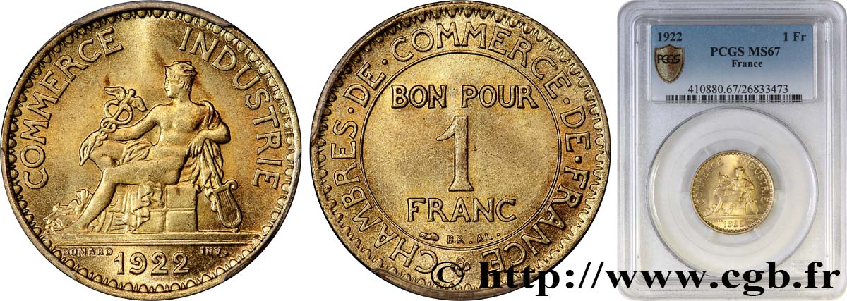 1 franc Chambres de Commerce 1922 Paris F.218/4 FDC67 PCGS