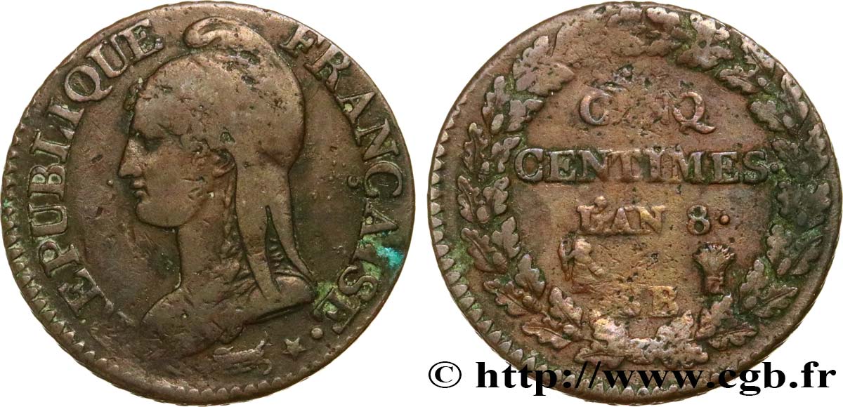 Cinq centimes Dupré, grand module 1800 Strasbourg F.115/117 TB30 