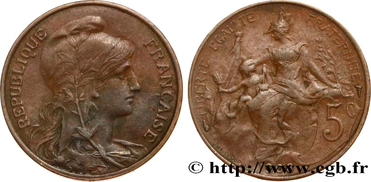 5 centimes Daniel-Dupuis 1908  F.119/19 VF35 