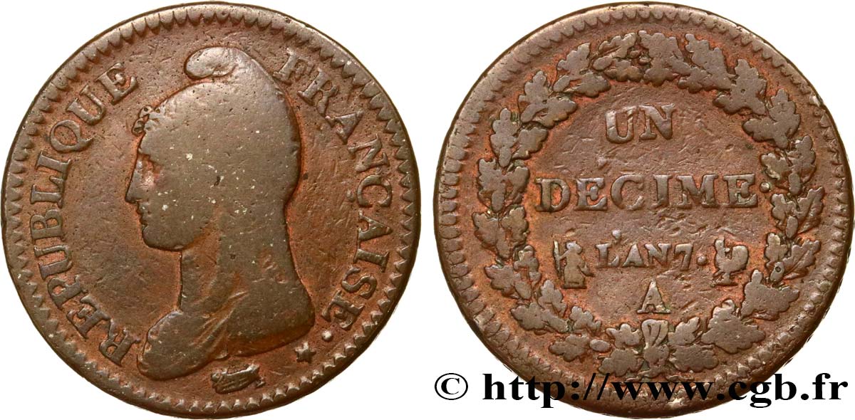 Un décime Dupré, grand module 1799 Paris F.129/24 TB15 