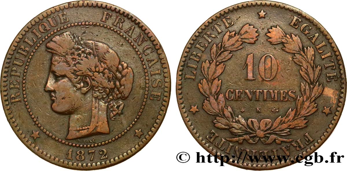 10 centimes Cérès 1872 Bordeaux F.135/9 VF25 