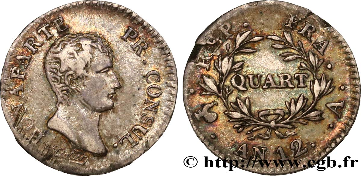Quart (de franc) Bonaparte Premier Consul 1804 Paris F.157/1 TB+ 