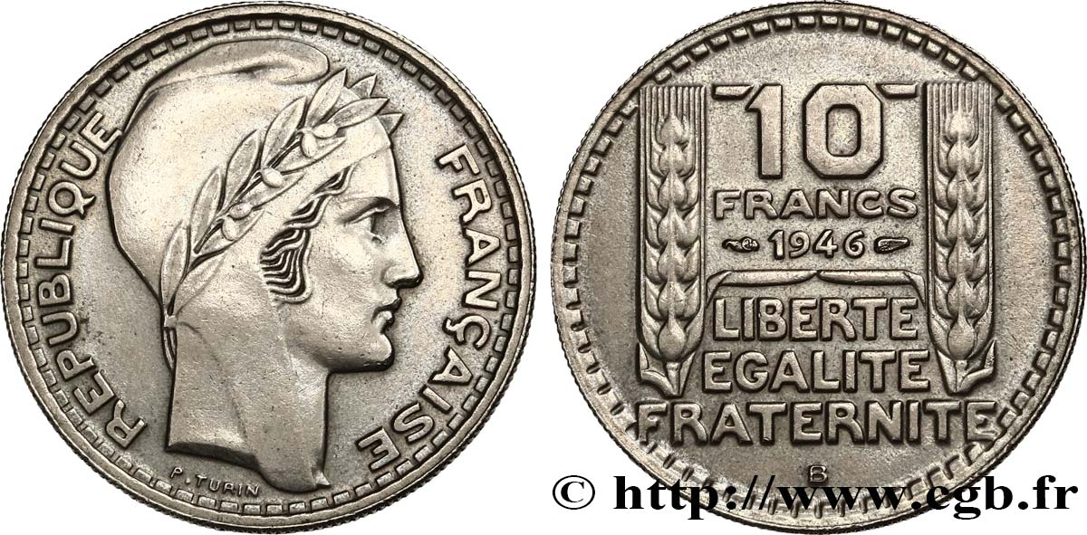 10 francs Turin, grosse tête, rameaux longs 1946 Beaumont-Le-Roger F.361/4 fVZ 