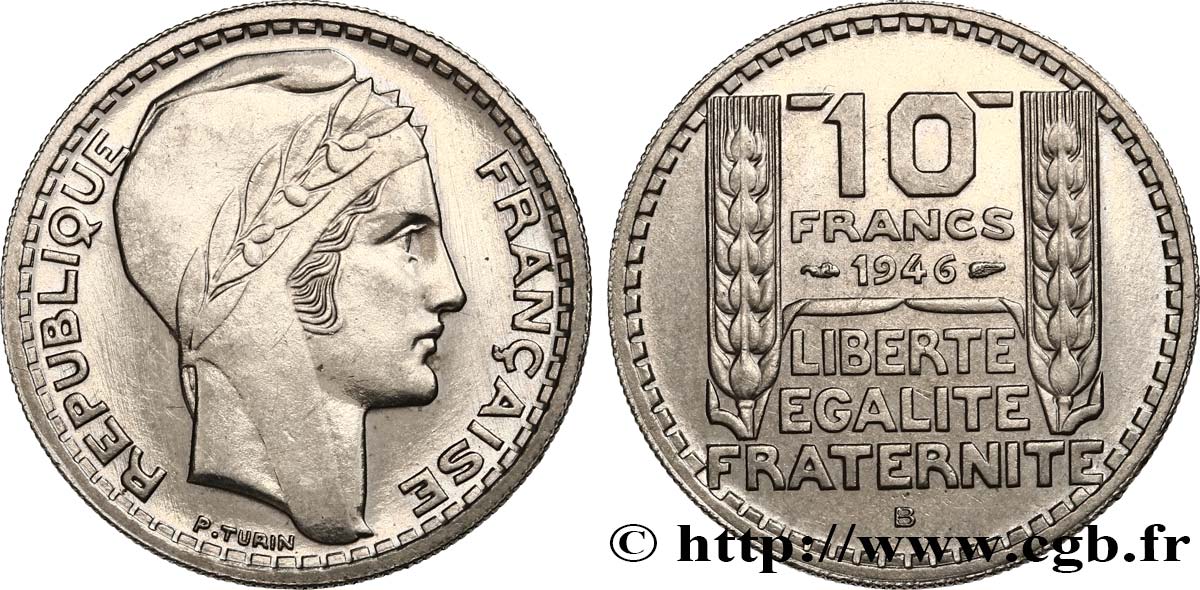 10 francs Turin, grosse tête, rameaux courts 1946 Beaumont-Le-Roger F.361A/3 SUP 