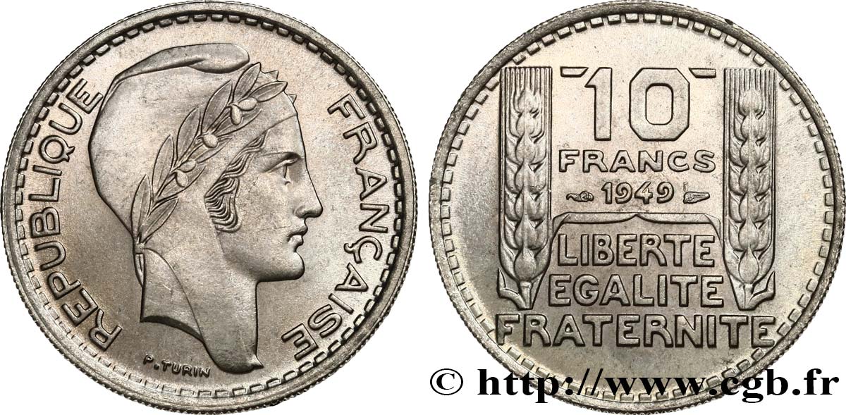 10 francs Turin, petite tête 1949  F.362/6 SUP62 