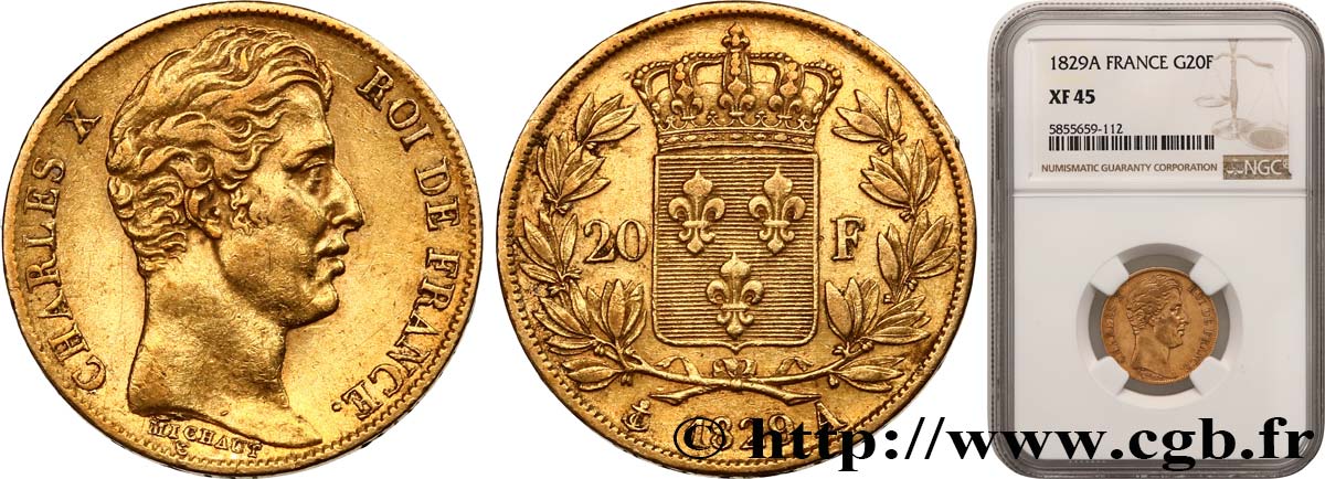 20 francs Charles X 1829 Paris F.520/10 BB45 NGC