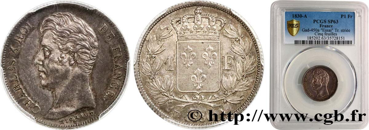 1 franc Charles X, tranche cannelée 1830 Paris F.208/1 fST63 PCGS