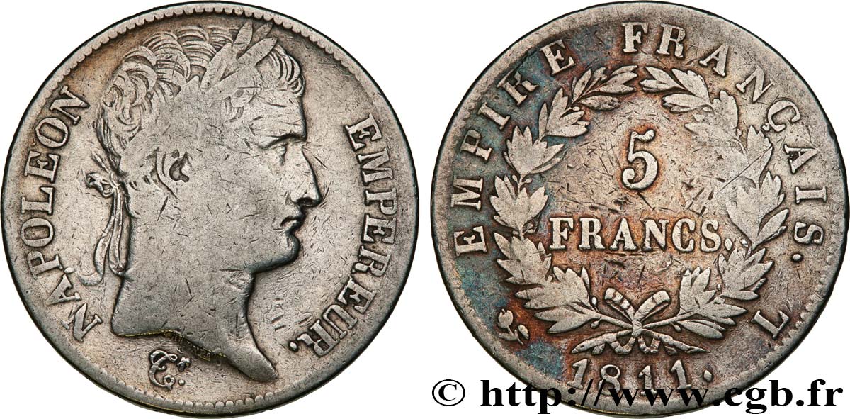 5 francs Napoléon Empereur, Empire français 1811 Bayonne F.307/34 TB20 