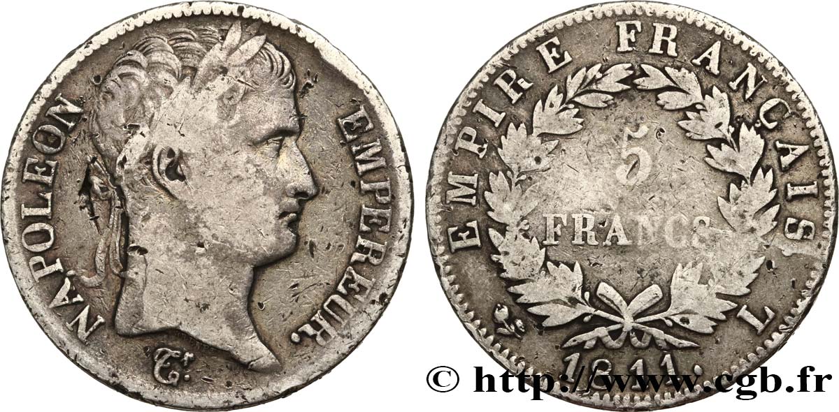 5 francs Napoléon Empereur, Empire français 1811 Bayonne F.307/34 TB20 