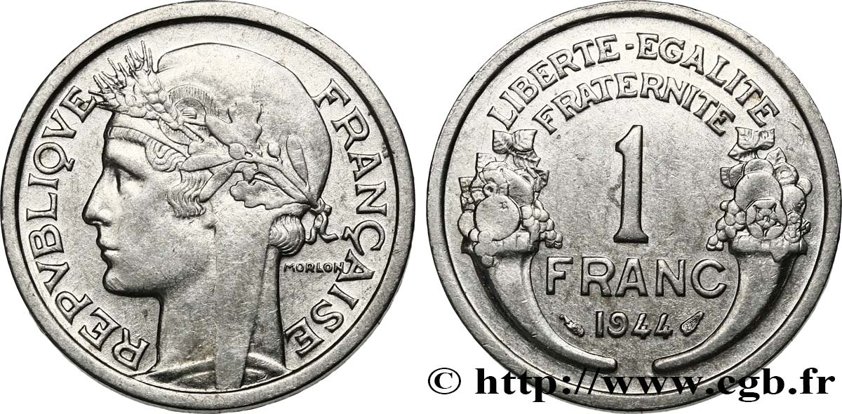1 franc Morlon, légère 1944 Paris F.221/3 AU 