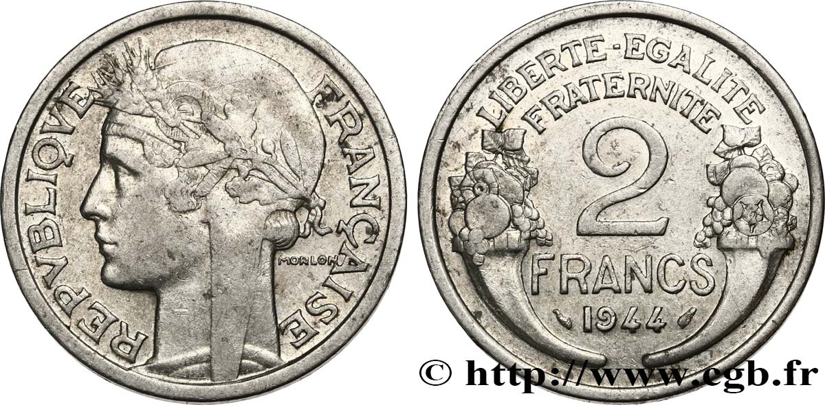 2 francs Morlon, aluminium 1944  F.269/4 VF35 