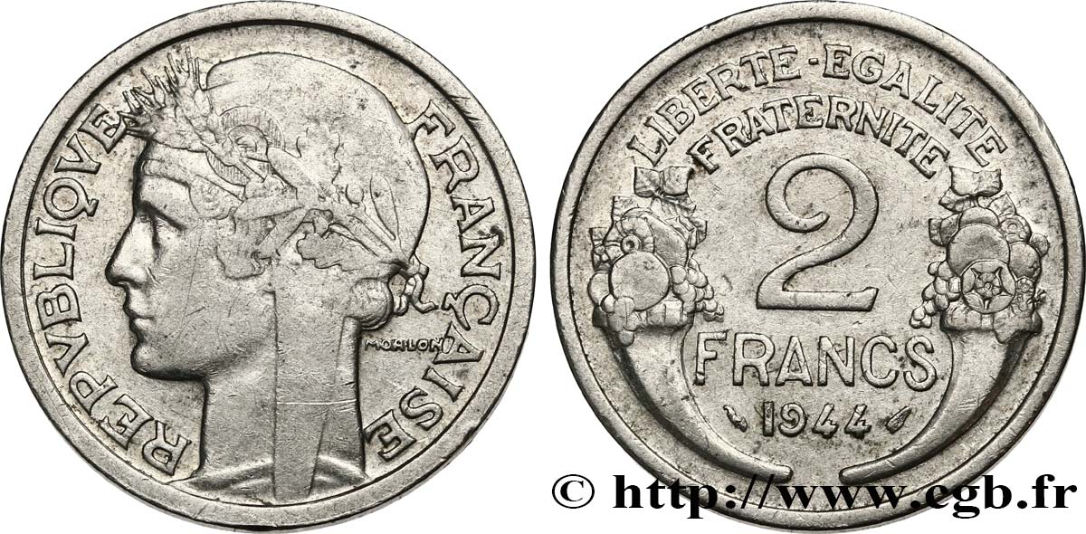 2 francs Morlon, aluminium 1944  F.269/4 VF30 