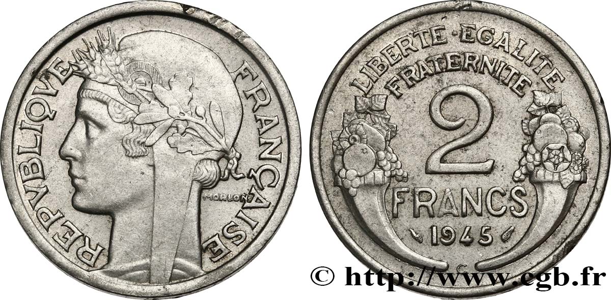 2 francs Morlon, aluminium 1945 Castelsarrasin F.269/7 fVZ 