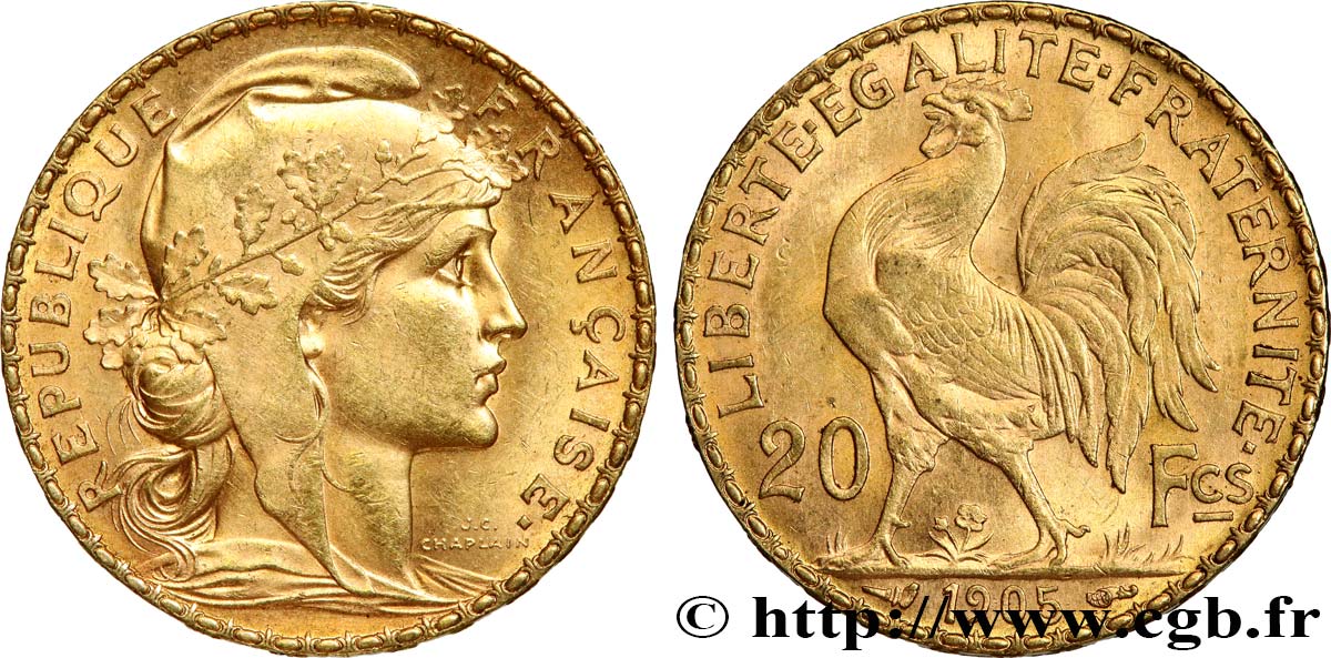 20 francs or Coq, Dieu protège la France 1905 Paris F.534/10 SUP55 