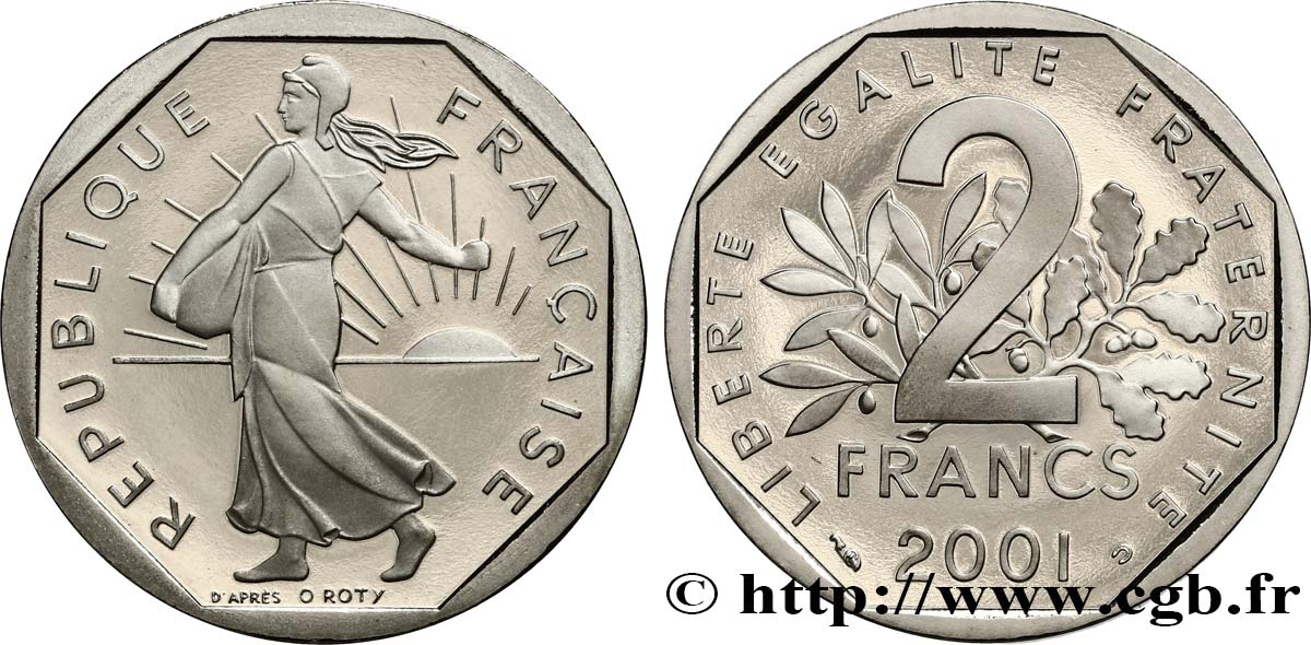 2 francs Semeuse, nickel, BE (Belle Épreuve) 2001 Pessac F.272/29 var. ST 
