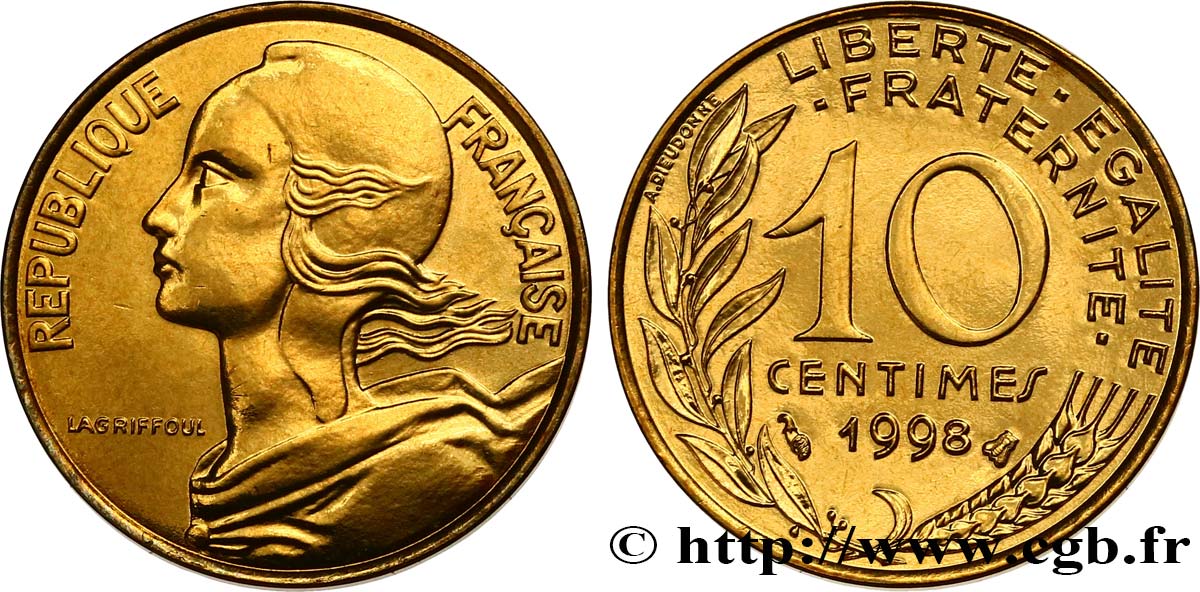 10 centimes Marianne, BU (Brillant Universel) 1998 Pessac F.144/42 FDC 