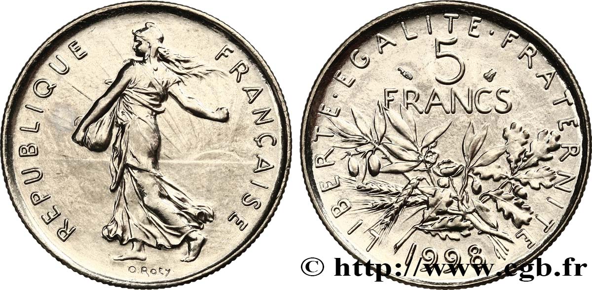 5 francs Semeuse, nickel, BU (Brillant Universel) 1998 Pessac F.341/34 FDC 
