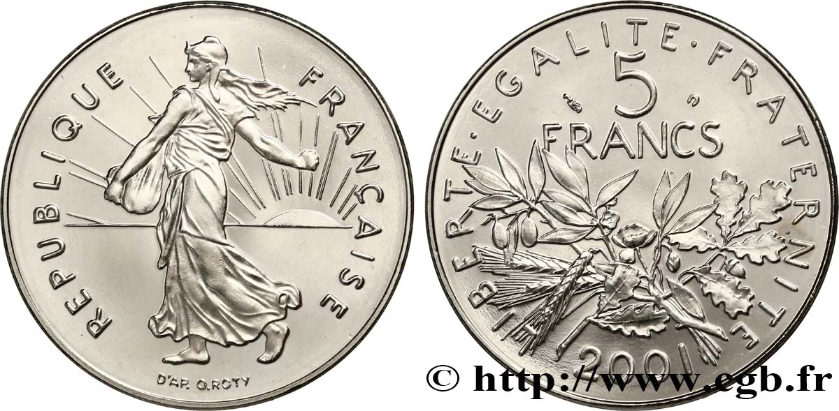5 francs Semeuse, nickel, BE (Belle Épreuve) 2001 Pessac F.341/37 var. ST 