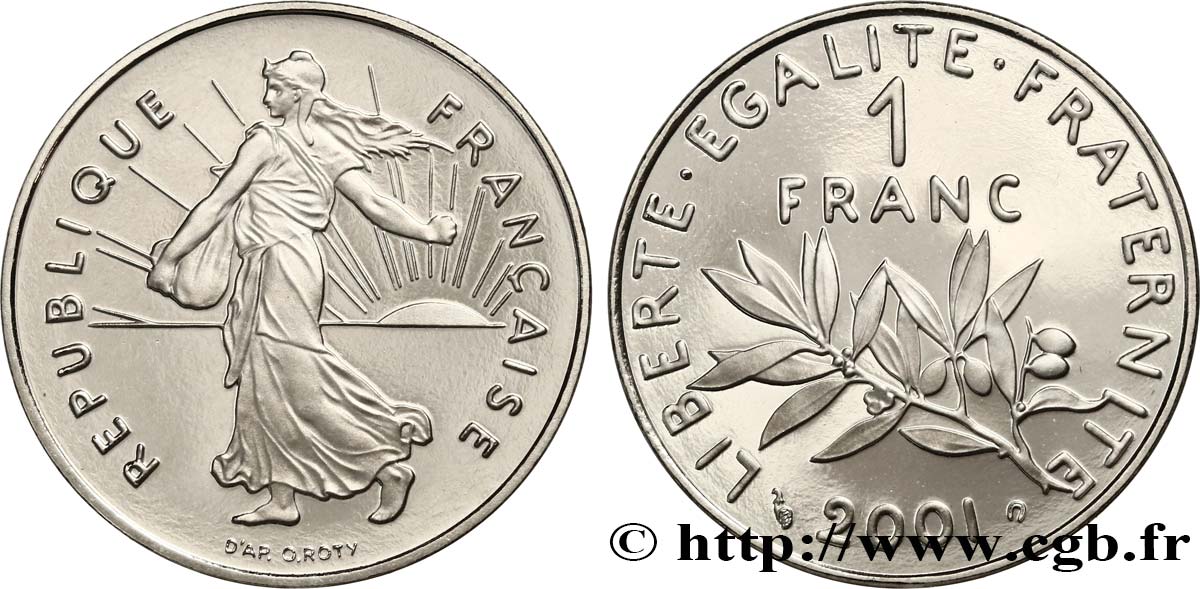 1 franc Semeuse, nickel, BE (Belle Épreuve) 2001 Pessac F.226/49 var. FDC 