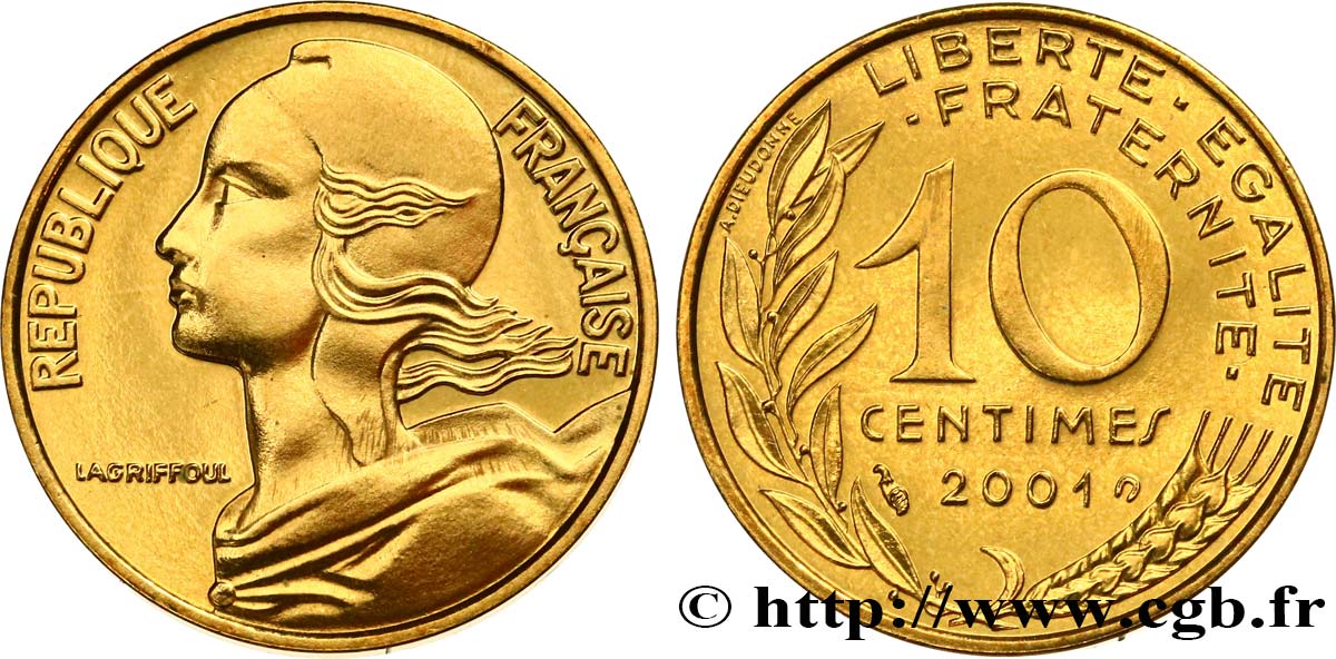 10 centimes Marianne, BE (Belle Épreuve) 2001 Pessac F.144/45 var. MS 