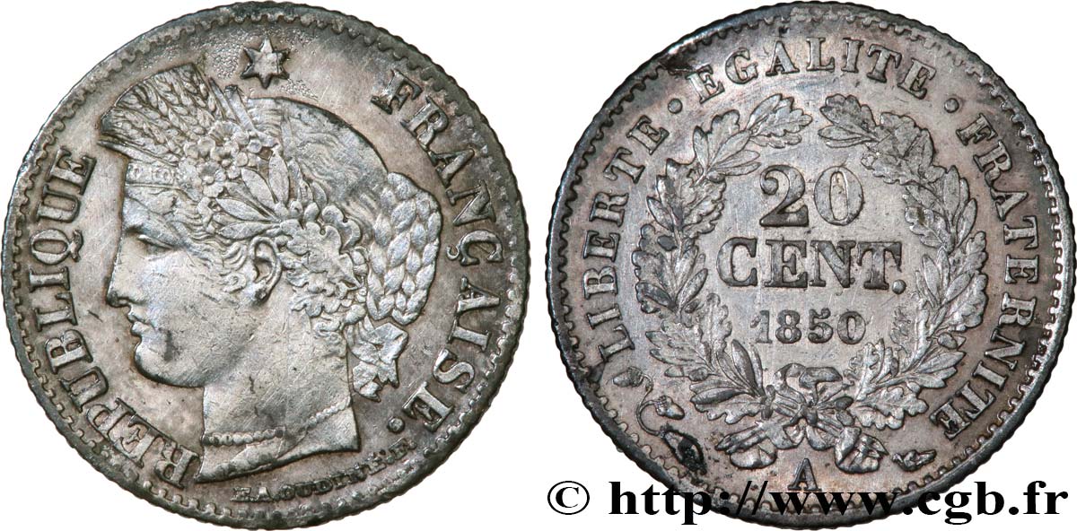 20 centimes Cérès, IIe République 1850 Paris F.146/2 VF 