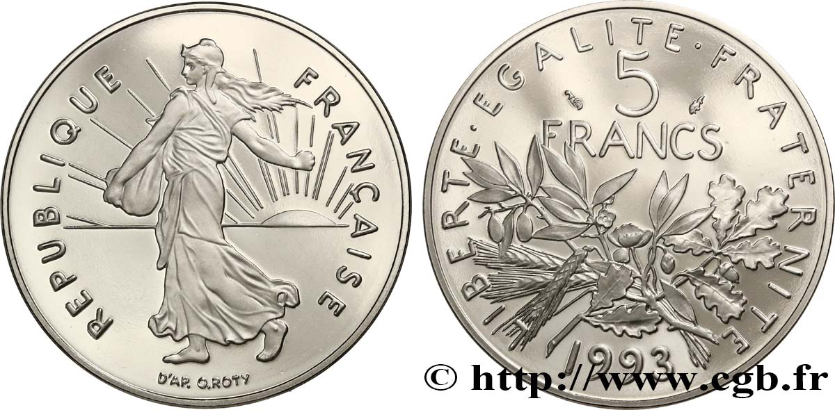 5 francs Semeuse, nickel, Belle Épreuve 1993 Pessac F.341/27 var. MS 