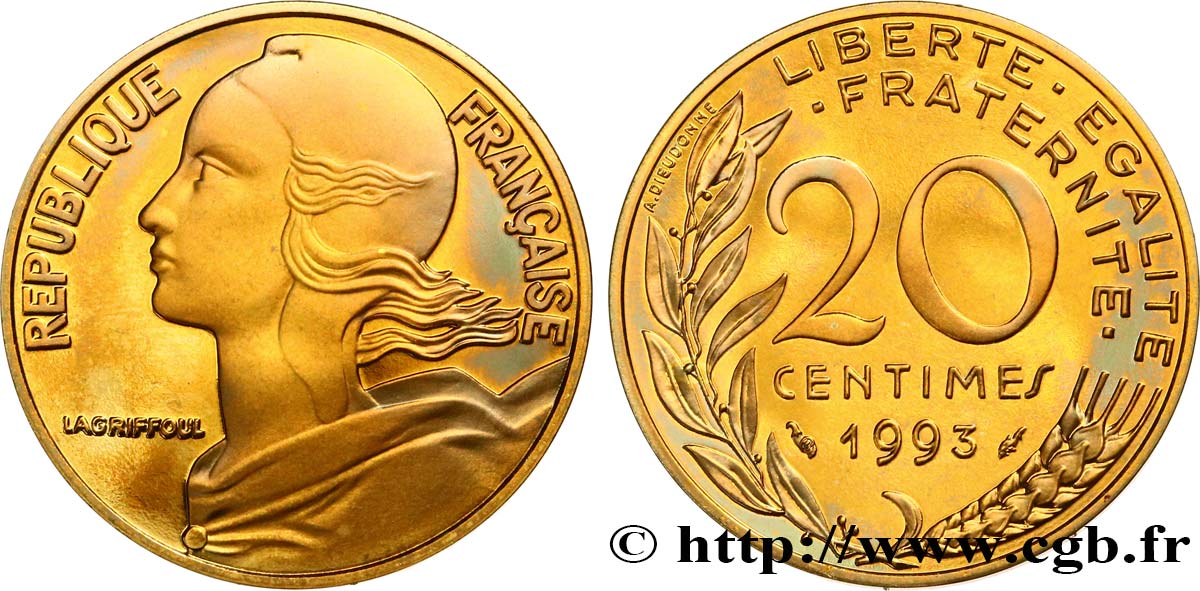 20 centimes Marianne, Belle Épreuve 1993 Pessac F.156/35 var. MS 