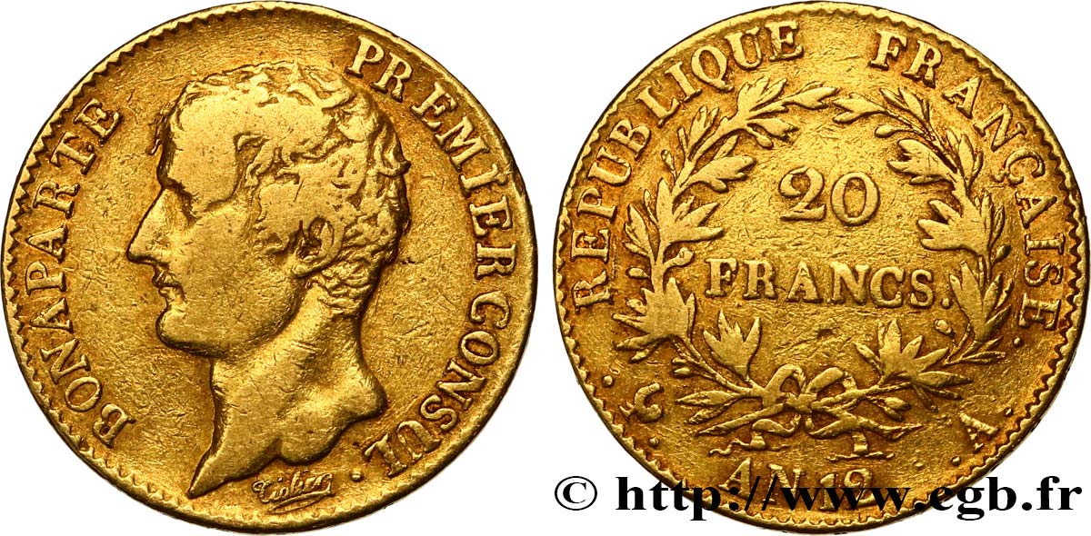 20 francs or Bonaparte Premier Consul 1804 Paris F.510/2 TB30 