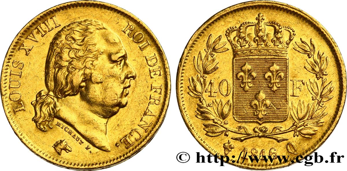 40 francs or Louis XVIII 1816 Perpignan F.542/4 BB50 