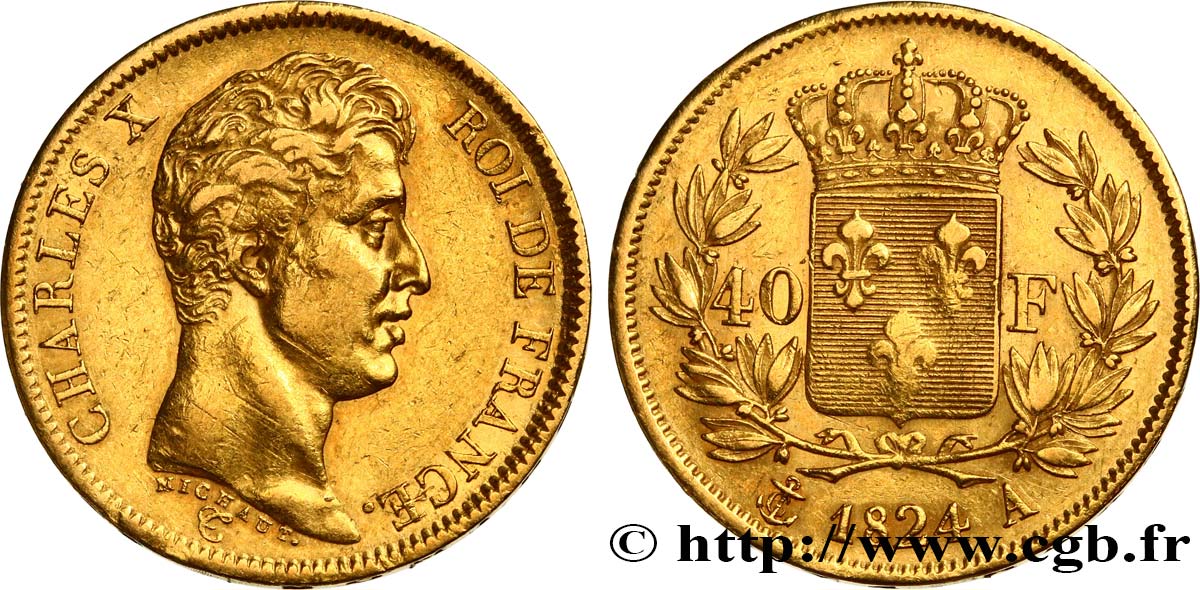 40 francs or Charles X, 1er type 1824 Paris F.543/1 XF 