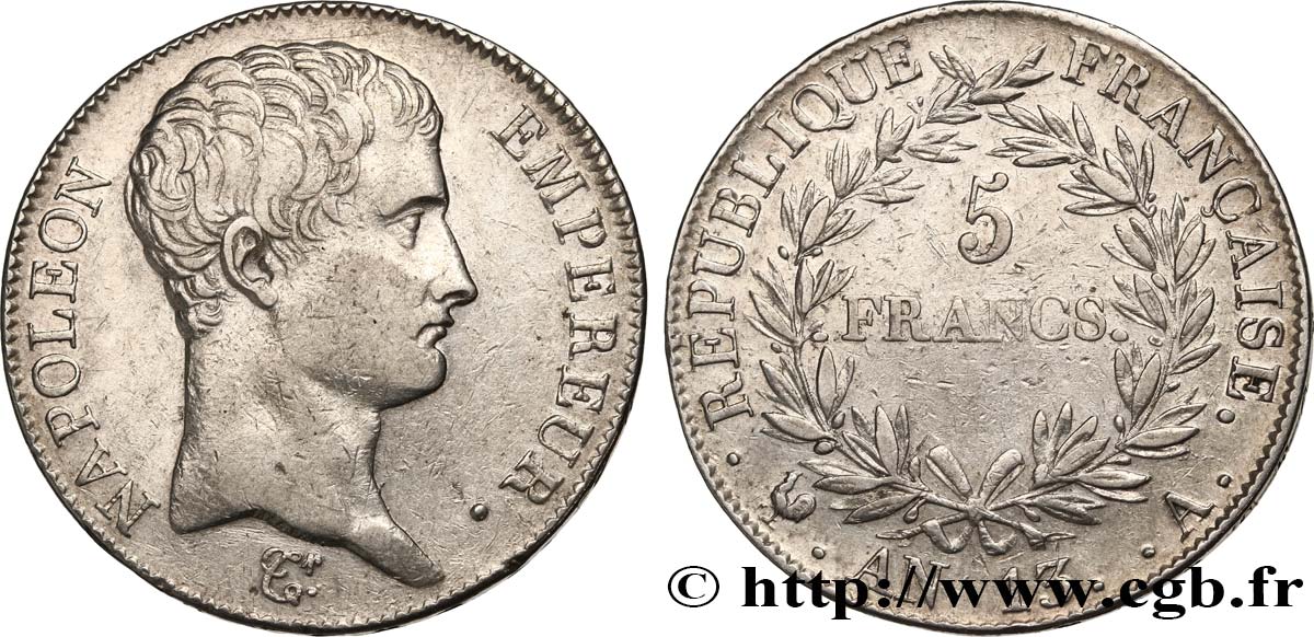 5 francs Napoléon Empereur, Calendrier révolutionnaire 1805 Paris F.303/2 XF 