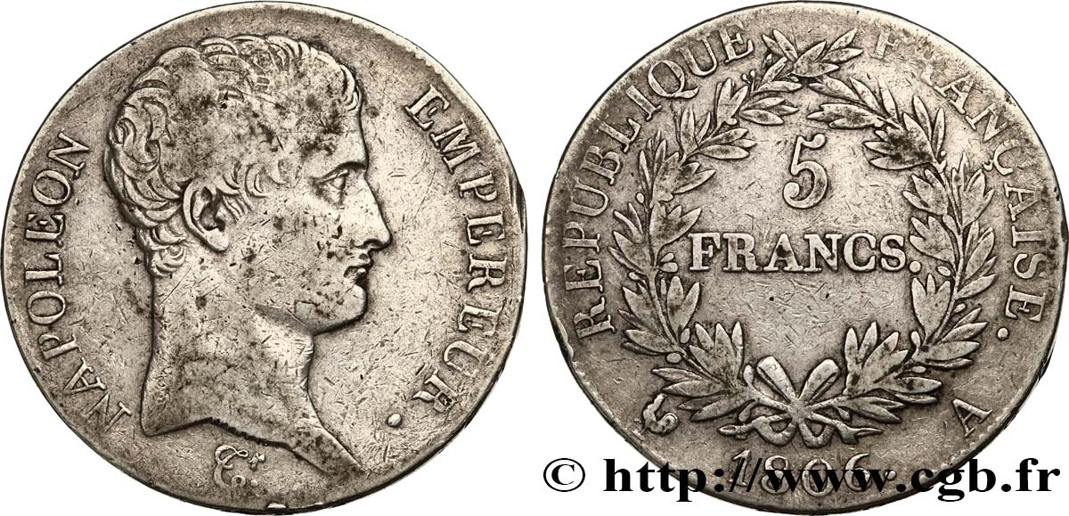 5 francs Napoléon Empereur, Calendrier grégorien 1806 Paris F.304/1 S30 